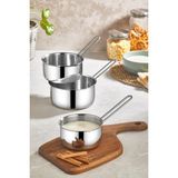 1001 Çelik 3 Lü Kaçerola Sosluk Sütlük Mini Tencere 12 cm - 14 cm - 16 cm Çelik Tek Ebat 16 cm