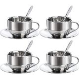 1001 Çelik 4 Adet 180 ml Çift Cidar Espresso Kahve Fincan Set Sunum Bardağı