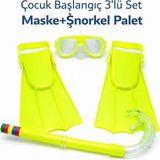 1001 Çocuk 3'lü Set Palet Maske Şnorkel Dalış Seti Pvc 24-29 Numara Ayarlanabilir Kayışlı