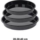 1001 Cook-Lab 20-30-40 cm 3'lü Siyah Parlak Emaye Yuvarlak Fırın Tepsi Seti Siyah 30 cm