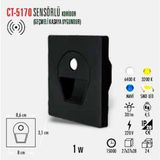 1001 CT-5170 1 Watt Siyah Kasa Sensörlü Koridör Armatürü Beyaz - Beyaz - Gold