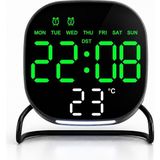1001 Dijital Yeşil LED Siyah Masa Saati Alarm Beyaz Derece 3 Kademe Işık, USB Destekli Modern Gece Lam