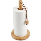 1001 Doğal Bambu Bohem Top Tutacaklı Kağıt Havluluk - Dekoratif Ahşap Stand (30X14 Cm, Kahve ve Bamb