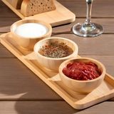 1001 Doğal Bambu Standlı 3'lü Yuvarlak Sosluk ve Çerezlik Seti (20X6,5 Cm) - Kahvaltılık Ikramlık