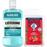 1001 Duş Jeli Akdeniz Çileği 250 ml + Listerine Cool Mint Ağız Bakım Suyu Hafif Tat 250 ml