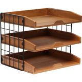 1001 Elegant Designs HG1022-NWD Ev Ofis Ahşap Masa Düzenleyici Posta Mektup Tepsisi 3 Raflı, Doğal Ah