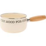 1001 Emaye Mini Saplı Sos Tavası – “ın The Mood For Cookıng” Yazılı, Krem Renk, Doğal Ahşap S - ebat