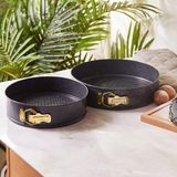 1001 Emsan Circle 2'li Kelepçeli Kek Kalıbı Seti Gold, Alüminyum Malzeme, Siyah ve Altın Renkli