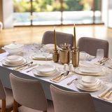 1001 Evalıza Queen's Gold Altın Detaylı Porselen Yemek Takımı Beyaz 60 Parça