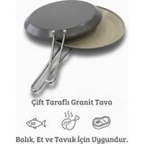 1001 Granit Kaplama 33 cm Çift Taraflı Balık, Et ve Tavuk Pişirme Tavası