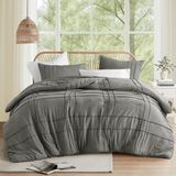 1001 Gri King Size Yorgan Seti - 3 Parça Pintuck Pileli Yatak Takımları King, Tüm Sezon Hafif, Ekstra - 100 x 100 cm