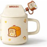 1001 Happyday Panda Figürlü Kapaklı Seramik Mug 300ML Kahve Kupası Kaşıklı Tasarım Kupa Ofis Masa - SECENEK