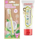 1001 Jack N Jill Diş Fırçalama Seti (Silikon Diş Fırçası + Çilek Aromalı Macun 50G)