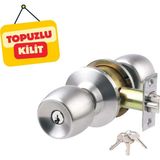 1001 Kazien Krom Saten Üç Anahtarlı Topuzlu Kilit, 60 mm Mandal Ayarı, Sağ ve Sol Kullanılabilir - 0 - 1 Yaş