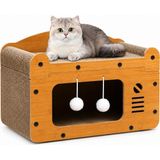 1001 Kedi Tırmalama Evi - Ahşap Kedi Oyun Evi 56X27X30 cm - Karton Tırmalama Tahtalı Uyku Yuvası - S