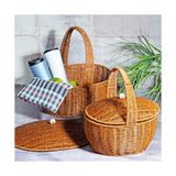 1001 Kosova Wicker 2'li Kulplu Kapaklı Hasır Piknik Sepeti Seti - Çok Renkli - 1 Adet