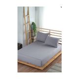 1001 Lastikli Çarşaf TAKIMI%100 Pamuk (Yastık Kılıflı) (Gri, 90 x 190)