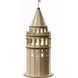 1001 LED Işıklı Ahşap Galata Kulesi Maketi 46 cm – Akçaağaç Dekoratif Gece Lambası, El Yapımı - Beyaz - Gold