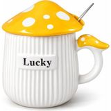 1001 Lucky Mantar Figürlü Kapaklı Seramik Mug 300ML Kahve Kupası Kaşıklı Tasarım Kupa Ofis Masaü - seçenek