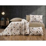 1001 Lüks%80 Pamuklu Çift Kişilik Nevresim Takımı Seti Yorgan Kılıfı Krem Yaprak Desen 200X220 cm - 100 x 100 cm