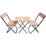 1001 Mallart® Katlanabilir Bahçe Balkon Masa Sandalye Seti - Metal Iskeletli Mdf Yüzeyli 3 Parça Bis - ölçü