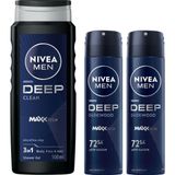 1001 Men Deep Dimension Duş Jeli 500 Ml, 3'ü 1 Arada, Vücut, Saç ve Yüz + Nıvea Men Erkek Sprey Deod - 1 kg