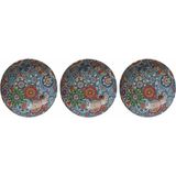 1001 Metal Çerezlik Mandala Desen – Renkli Dekoratif Servis Kasesi, Yuvarlak Sunum Tabağı 3'lü Set - 0 - 249 ml