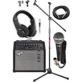 1001 Mga-50-Pak Elektro Gitar Amfisi 50 Watt USB Bluetooth Şarjlı 4 Girişli (Mikrofon Kulaklık Stand