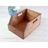 1001 Organizer Ahşap Sandık Kutu 7" (7 Inç) Plak Için Uygun Boyut (Kestane Rengi) - Beyaz - Gold