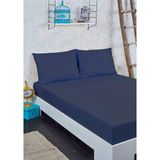 1001 Pamuklu Ranforce Çift Kişilik Battal Boy Lastikli Çarşaf Takımı 180X200 - Lacivert - ölçü