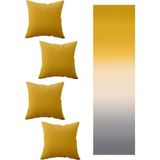 1001 Pelangi Sarı Gri Desen Salon Mutfak Masa Değişik Ranır Modelleri Dekoratif 4'lü Kırlent Kılı - Beyaz - Gold