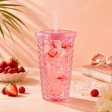 1001 Pipetli Mika Bardak 500 Ml, Kapaklı ve Pipetli Içecek Bardağı, Soğuk Kahve Meşrubat Smoothie