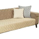 1001 Ponela Bohem Ponponlu Koltuk Örtüsü 90X200 cm Sadece Oturma Alanı (1 Adet)- Bej - Beyaz - Gold