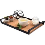1001 Pratikoutdoor Büyük Ham Renk Servis ve Sunum Tepsisi, Metal Kulplu Ahşap Tepsi - 48,5X32 cm