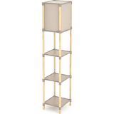 1001 Raflı Lambader 22X24X137 cm – Doğal Ahşap 3 Katlı Depolama, Sıcak Işık, Modern Minimal Tasa - Beyaz - Gold
