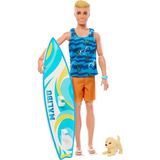 1001 Sörf Tahtası ile Ken Bebek, Bükülebilir Sarışın Barbie, Havlu Gibi Temaya Uygun Aksesuarları - Ahşap