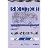 1001 Zigana A5 Spiralli Eskiz Defteri – 50 Yaprak, 120 gr Çizim Bloknotu, Sanat Defteri - ölçü - tip