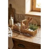 1001Hediye 57855210125964580184975 3 Bölmeli Hasır Sepet Organizer Saplı, Mutfak Banyo Ofis Çok Amaçlı Düzenleyici, Plastik Rattan Kaşıklık Sepeti, 40X13X17 Cm 000 Açık Krem