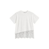 1005 Kadın Pamuklu Regular Fit Bisiklet Yaka Asimetrik Kesim Dantel Detaylı Yumuşak Dokulu T-Shirt Beyaz