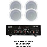100V Octai Anfi ve 4 Adet 13 cm Alçıpan Tavan Hoparlör Seti