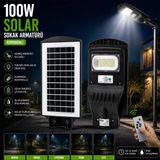100W - 6500K Solar - Güneş Enerjili Sokak Lambası - Armatür Sensörlü Bahçe-Balkon-Sokak Ars-348964 (5570)