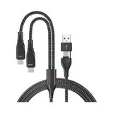 100W Destekli 3'in 1 Arada Naylon Örgülü Kablo, Çoklu Şarj Kablosu USB A/c Tipi C/yıldırım/i