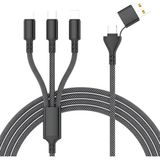 100W Destekli 5'i 1 Arada Naylon Örgülü Kablo, Çoklu Şarj Kablosu USB A/c Tipi C/iphone, Ipad, Macbook, Galaxy ile Uyumlu (Gri-Beyaz)