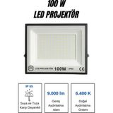 100W LED Projektör IP65 9000 Lümen 6400K Dış Mekan Su Geçirmez Beyaz Işık Aydınlatma