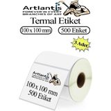 100x100 mm Barkod Etiketi Yapışkanlı 3 Adet Rulo Etiket Termal Barkot Terazi Etiketi 500 lü Barkod Yazıcılara 10x10cm