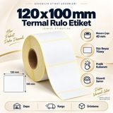 100X120 mm Rulo Ribonsuz Termal Barkod Etiketi 40 mm Masura 400 Sarım