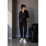 1019 Kadın %100 Pamuk Gabardin Lastikli Bel Havuç Kesim Pantolon Siyah