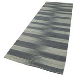 101x300 cm Degrade Kilim Gri Çizgili Yün El Dokuma Modern Geometrik Etnik Eskitme Desenli Boho Oturma Odası Salon Yolluk Koridor Mutfak Halısı