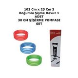 102 cm x 25 Cm 3 Boğumlu Çocuk Şişme Havuz 1 Adet 30 Cm Şişirme Pompası Set