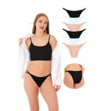 1025 Çift İp-Taş Detaylı 6'lı Bikini Külot Paketi, V1- Siyah,Beyaz,Kapuçino, Siyah,Beyaz,Kapuçino, STANDART